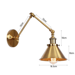Brushed Gold Cone Shade Adjustable Wall Sconce Hanging Ceiling Light