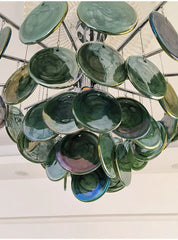 Glass Disc Chandelier Modern Pendant Light Brass or Chrome Finish