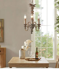 Distressed Wood Candelabra Pendant Light with Aged Gold Accents