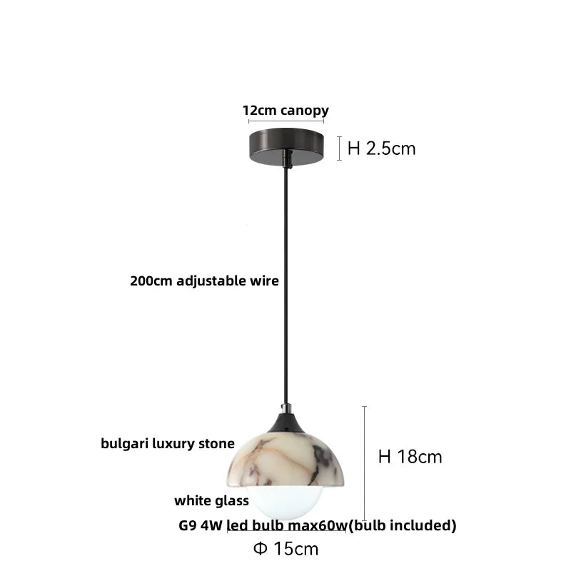 Pendant light with measurements on a white background