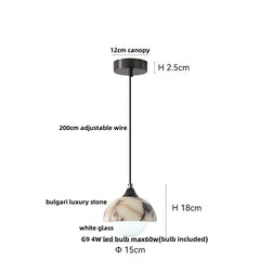 Pendant light with measurements on a white background