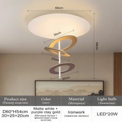 Ceiling light fixture with dimensions and product details on a neutral background