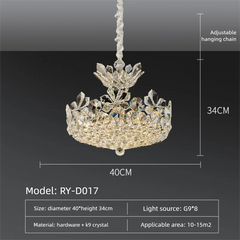 Chandelier with dimensions and specifications on a dark background