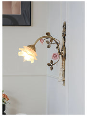 Antique Gold Flower Wall Sconce Glass Shade