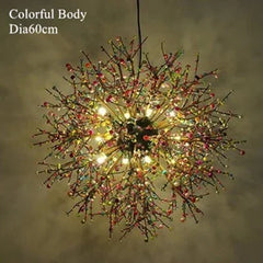 Starburst Pendant Light with Colorful Ceramic Flower Accents