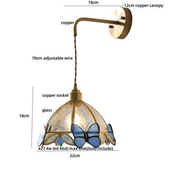 Decorative pendant light with labeled measurements on a white background