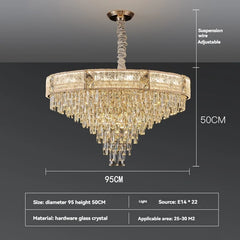 Chandelier with dimensions and specifications on a dark background