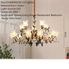 Gold Floral Glass Chandelier Multi-Arm Pendant Light
