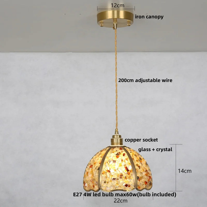 Pendant light with labeled parts on a gray background