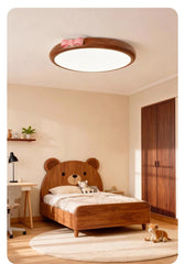 Wood Flush Mount Pink Bow Ceiling Light for Children's Room