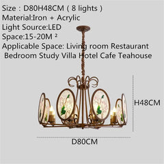 Bronze Chandelier with Frosted Glass and Green Leaf Floral Accents