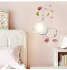 White Rose Bud Wall Sconce with Frosted Glass Bell Shade