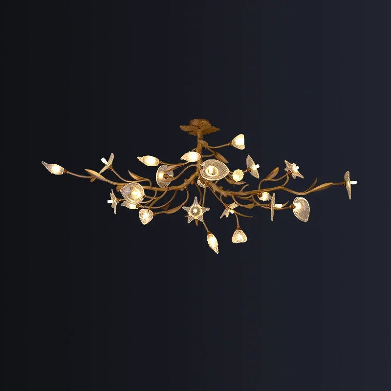 Decorative ceiling light fixture with floral design on a black background