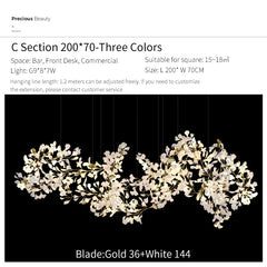 Gold Ginkgo Leaf Chandelier Light Cascading Branch Pendant
