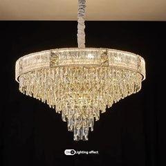 Gold Tiered Crystal Waterfall Chandelier with Ring Frame