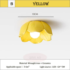 Pink Yellow Ceramic Flower Semi-Flush Ceiling Light