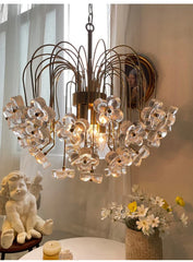 Gold Metal Frame Chandelier with Clear Glass Flower Accents