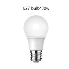 White light bulb with E27 base on a white background