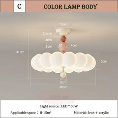 Pink Cloud Flush Mount Light Opal Glass Children's Room Ceiling Light