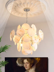 Gold White Marble Disc Chandelier Hanging Pendant Light
