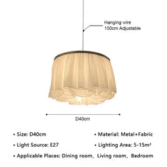 White Fabric Ruffled Pendant Light Hanging Fixture