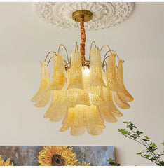 Gold Floral Bell Shaped Glass Chandelier Pendant Light