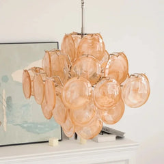 Glass Disc Chandelier Pink Tiered Hanging Pendant Light