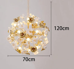 Gold Floral Ceramic Lily Chandelier with Crystal Accents