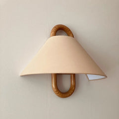 Pleated Fabric Cone Wall Sconce with Natural Wood Hoop Accents