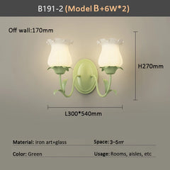 Green Floral Leaf Wall Sconce with Frosted Glass Tulip Shades