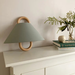 Pleated Fabric Cone Wall Sconce with Natural Wood Hoop Accents