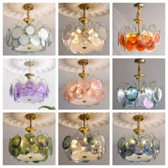 Gold Disc Glass Chandelier Semi-Flush Mount Light