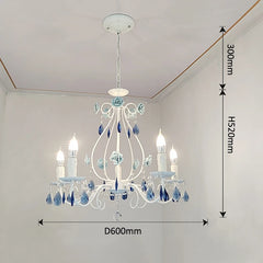 White Floral Crystal Chandelier Semi-Flush Ceiling Light
