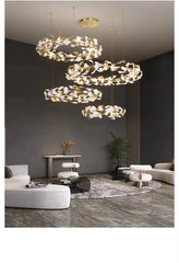 Gold Leaf Ring Pendant Light with White Accents Fixture