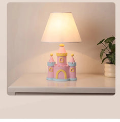 Pink Castle Table Lamp Children's Room Fabric Shade Accent Lamp