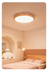 Wood Flush Mount Pink Bow Ceiling Light for Children's Room