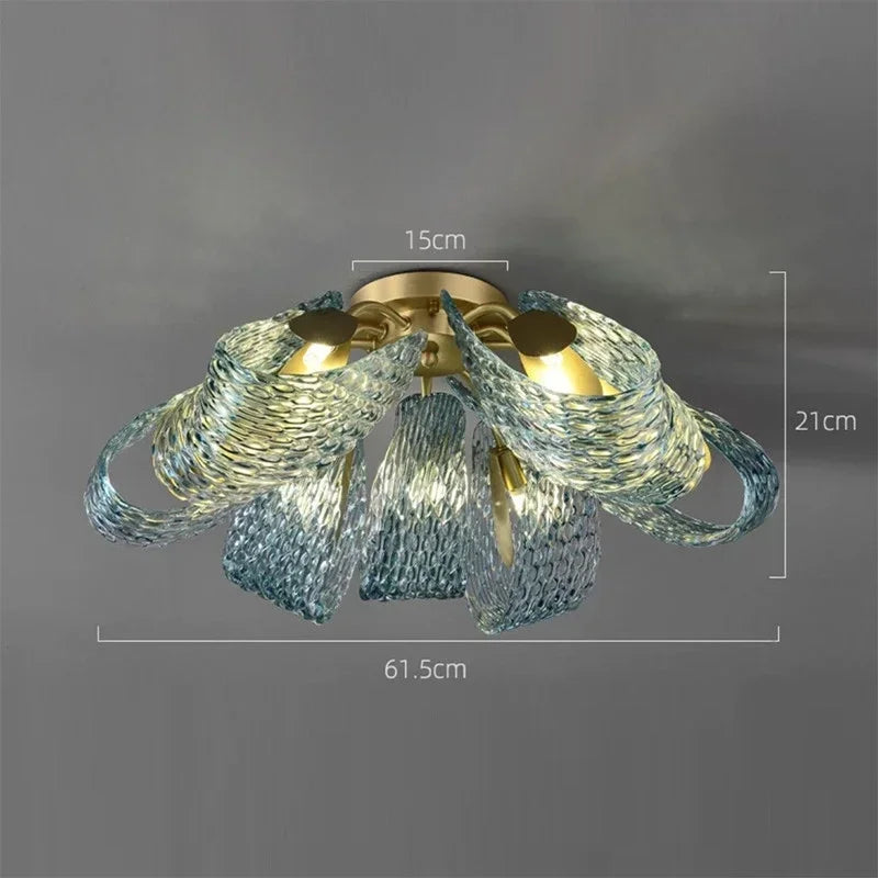 Ceiling light fixture with measurements on a gray background