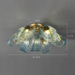 Ceiling light fixture with measurements on a gray background