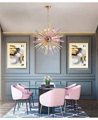 Gold Metal Frame Starburst Pendant Light with Colorful Glass Rods