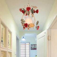 Gold Floral Pendant Light with Rose Accents