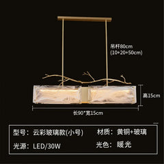 Brushed Gold Branch Glass Rectangular Pendant Light