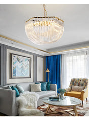 Gold Metal Frame Waterfall Chandelier with Clear Glass Rods