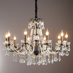 Black Candelabra Crystal Chandelier With Pearl Beads
