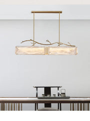 Brushed Gold Branch Glass Rectangular Pendant Light