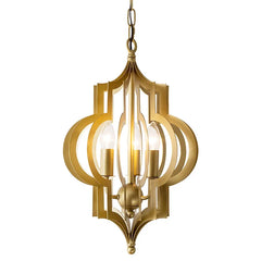 Gold Geometric Open Frame Pendant Light Fixture Floral Stems Glass