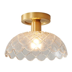 Gold Floral Glass Semi-Flush Mount Ceiling Light