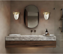 Gold Waterfall Wall Sconce with Sculptural Glass Shade