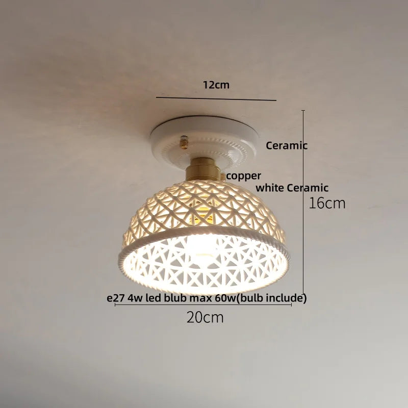 Ceiling light fixture with dimensions and material details on a neutral background