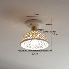 Ceiling light fixture with dimensions and material details on a neutral background