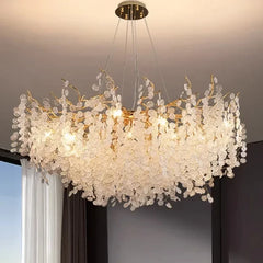 Gold Cascade Crystal Floral Flush Mount Ceiling Light Fixture
